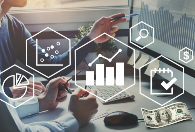 Análise de gráficos financeiros para calcular markup na prestação de serviços e definir preço com margem correta.